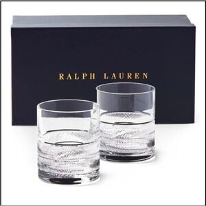 Set of 2 Ralph Lauren Remy Double Old Fashioned Glasses Crystal Barware Gift Box